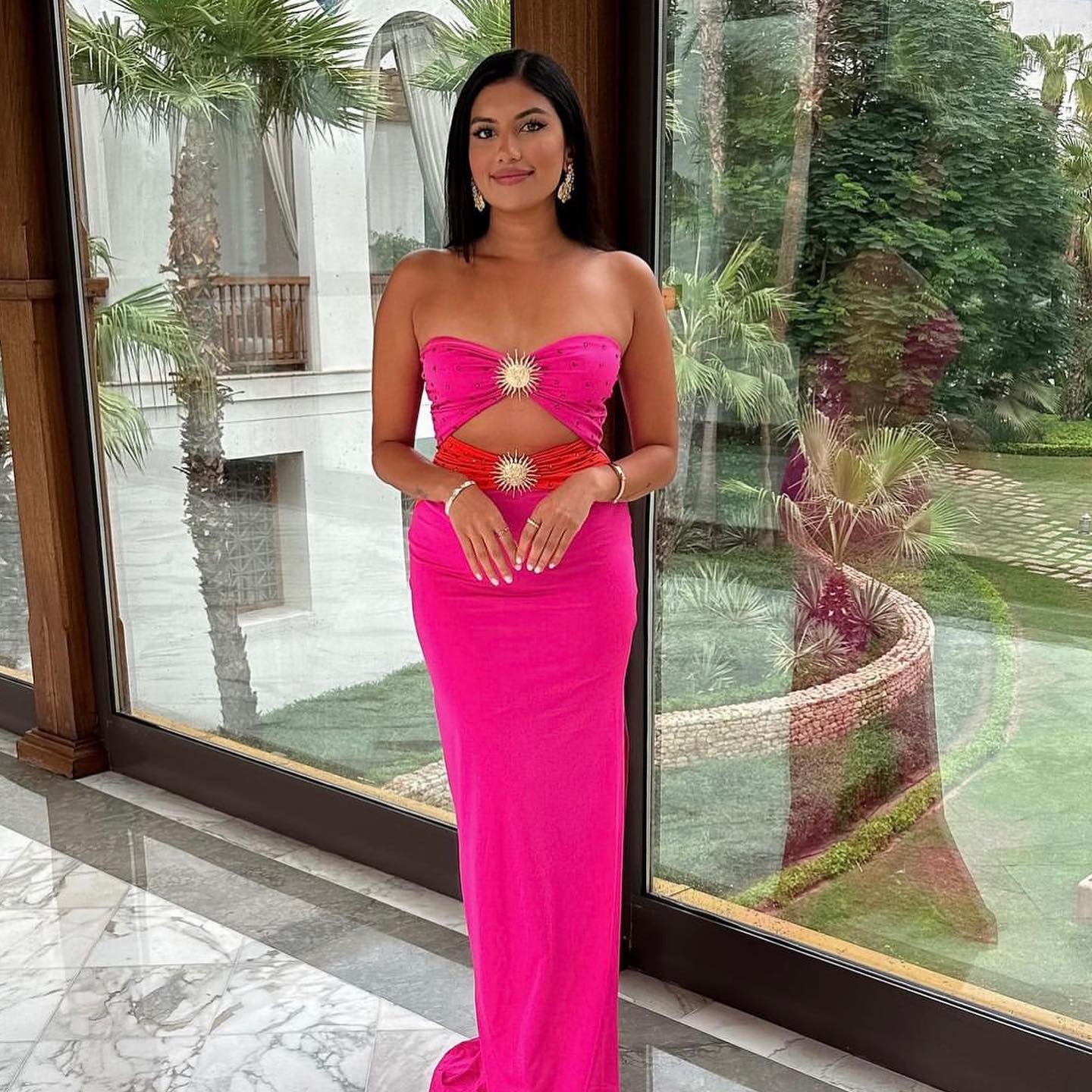 Strapless Embellished Cut Out Maxi Dress HV1430