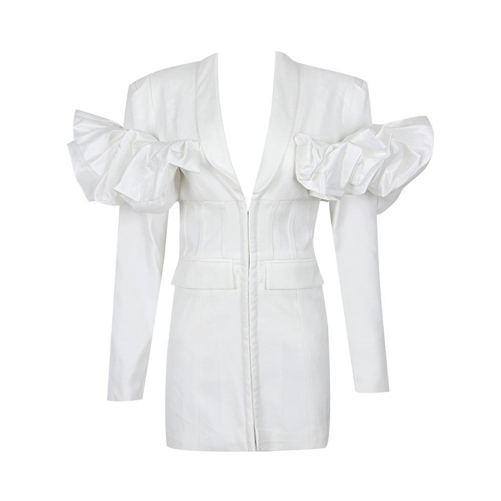 Long Sleeve Puff Detail Blazer Dress White HV1018