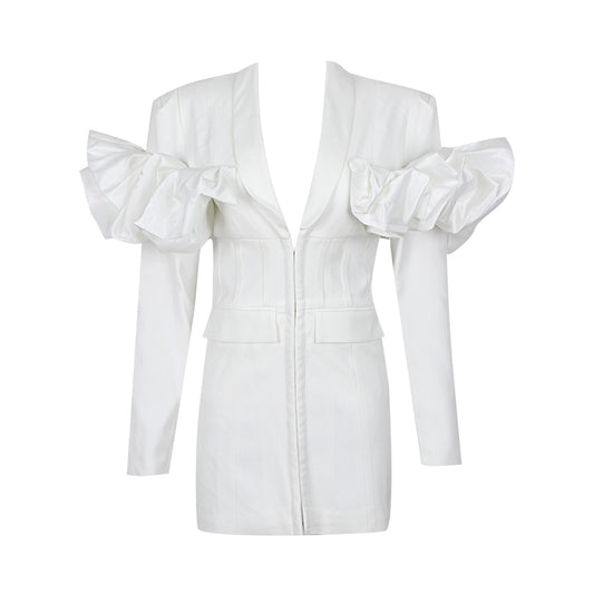 Long Sleeve Puff Detail Blazer Dress White HV1018