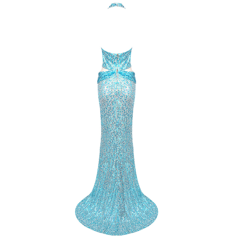 Halter Sequin Maxi Dress Turquoise HV1539