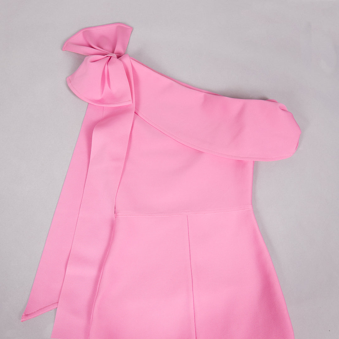 One Shoulder Feather Midi Dress Pink HV1563