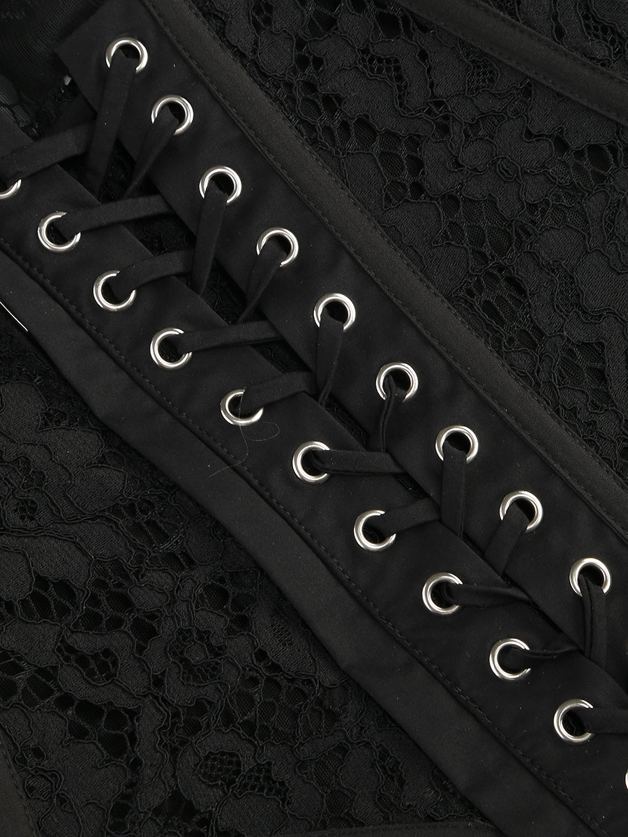 Strapless Lace Corset A Line Two Piece Maxi Dress Black
