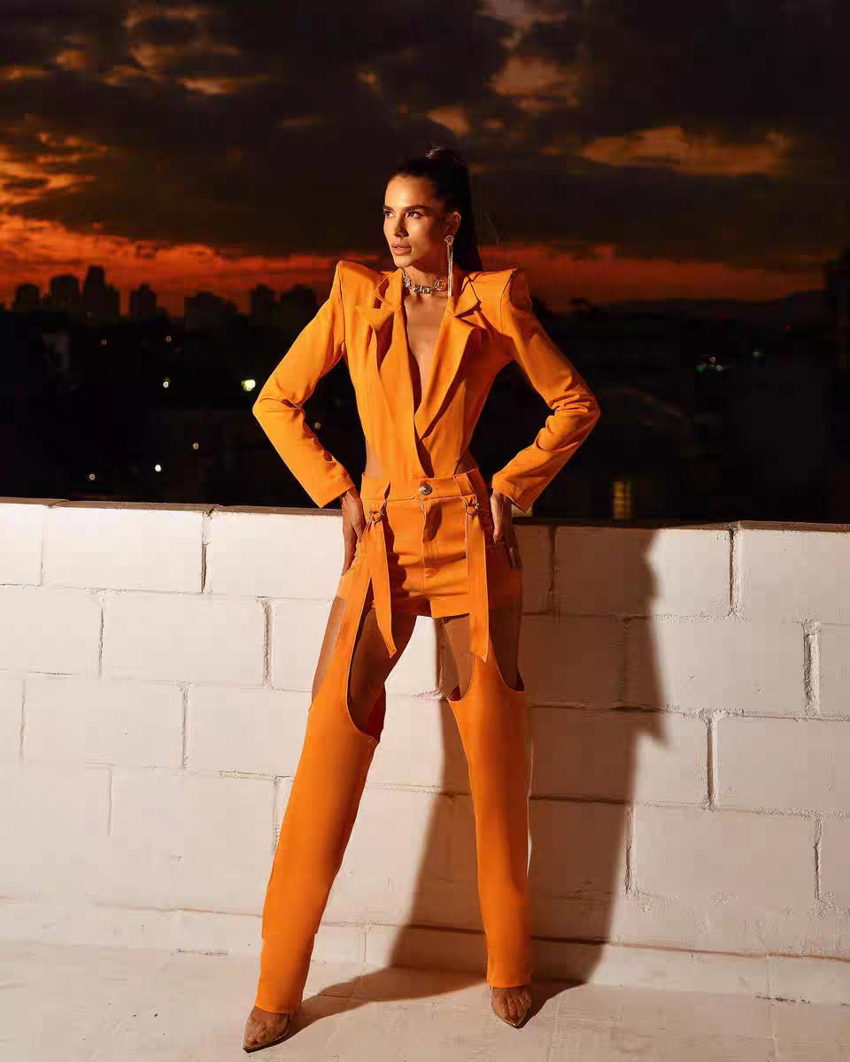 Long Sleeve Cut Out Jumpsuit Orange HV8874