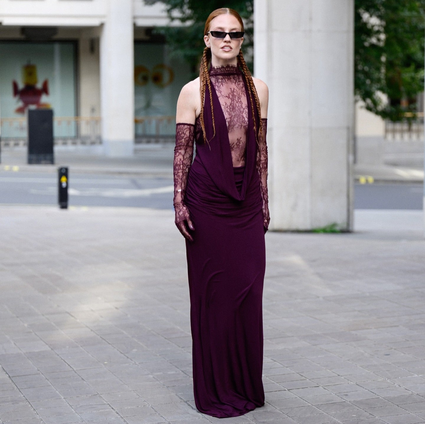 Halter Lace Insert Maxi Dress Plum HV1930