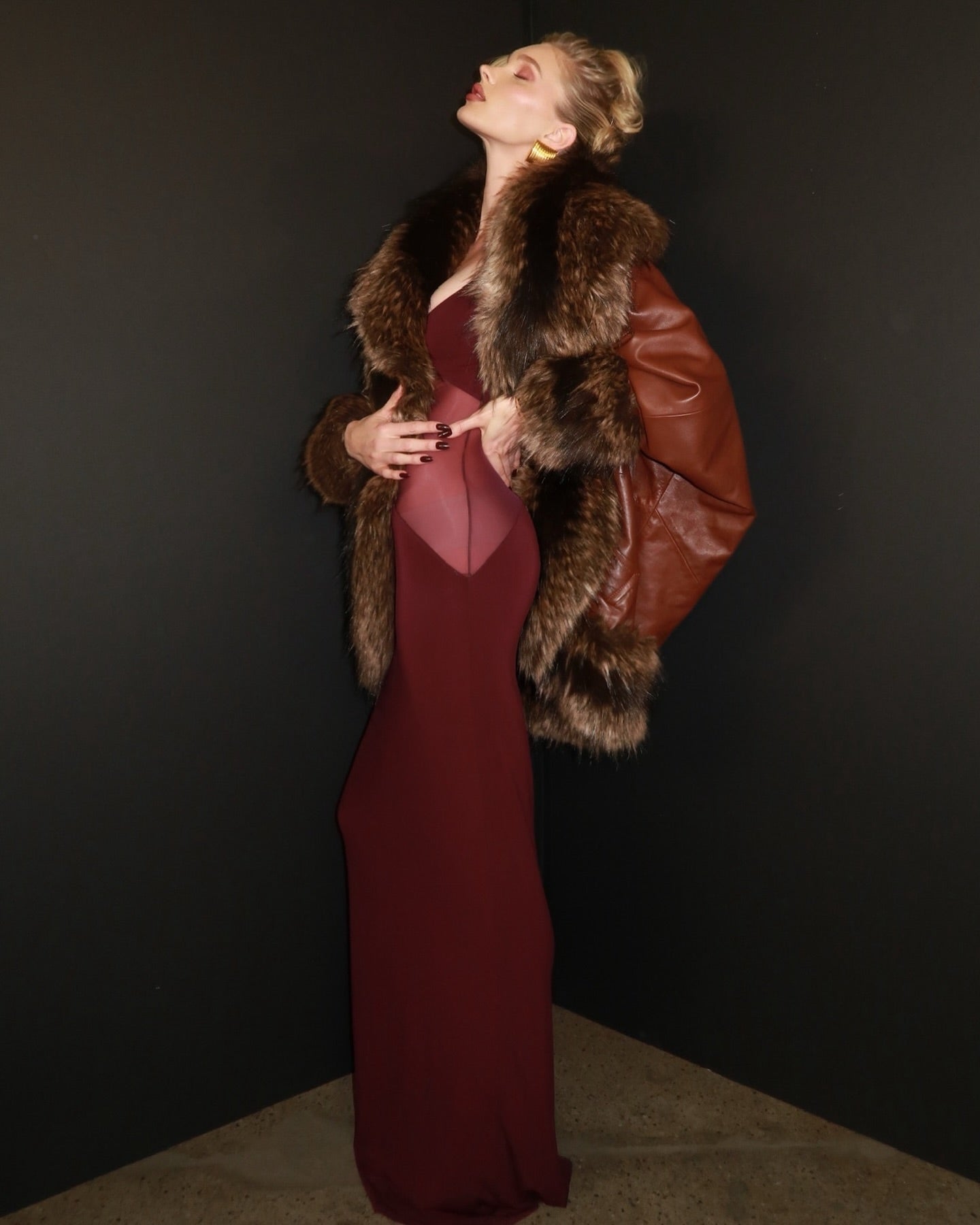 Mesh Insert Maxi Dress Burgundy HV2032