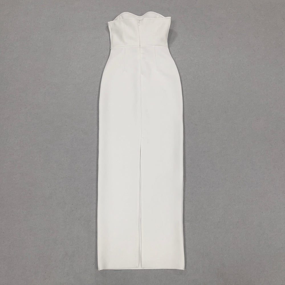 Strapless Floral Maxi Dress White Black HV1642