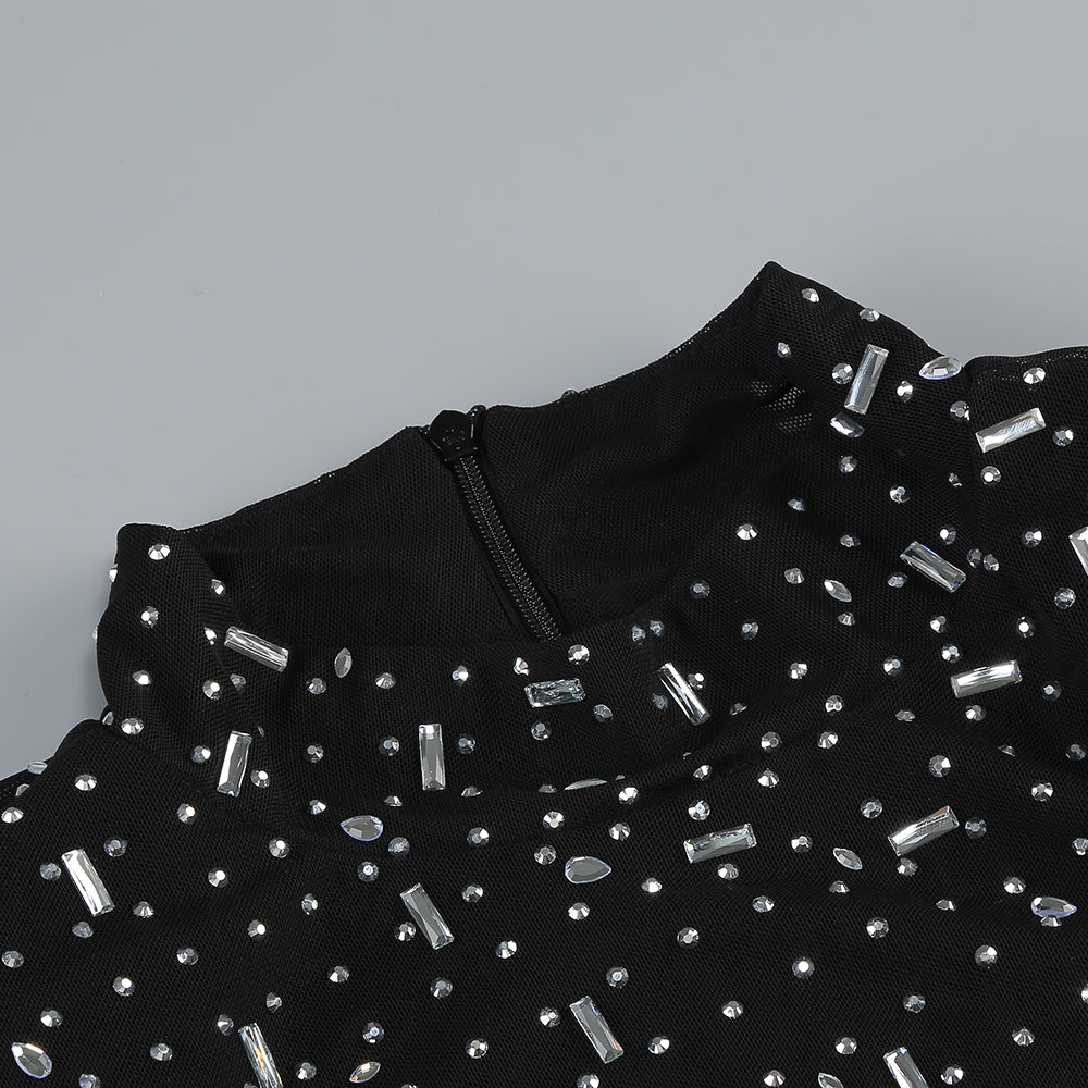 Long Sleeve Embellished Mermaid Dress Black HV1750