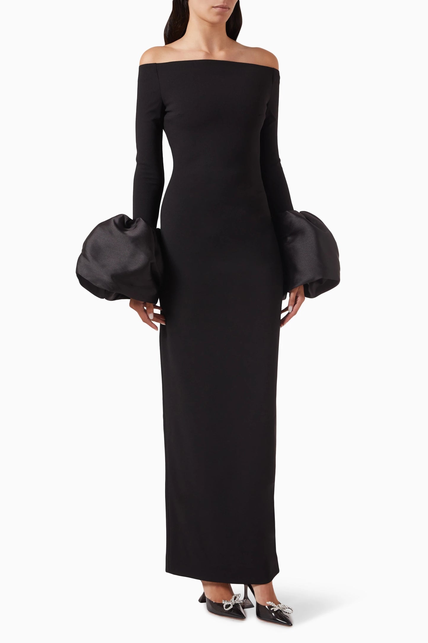 Long Sleeve Bardot Maxi Dress Red HV1855