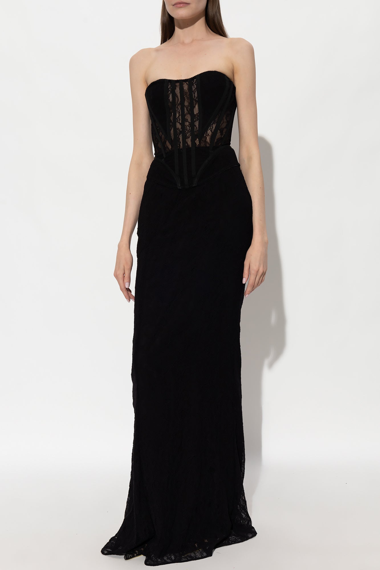 Strapless Lace Corset Two Piece Maxi Dress Black HV1056