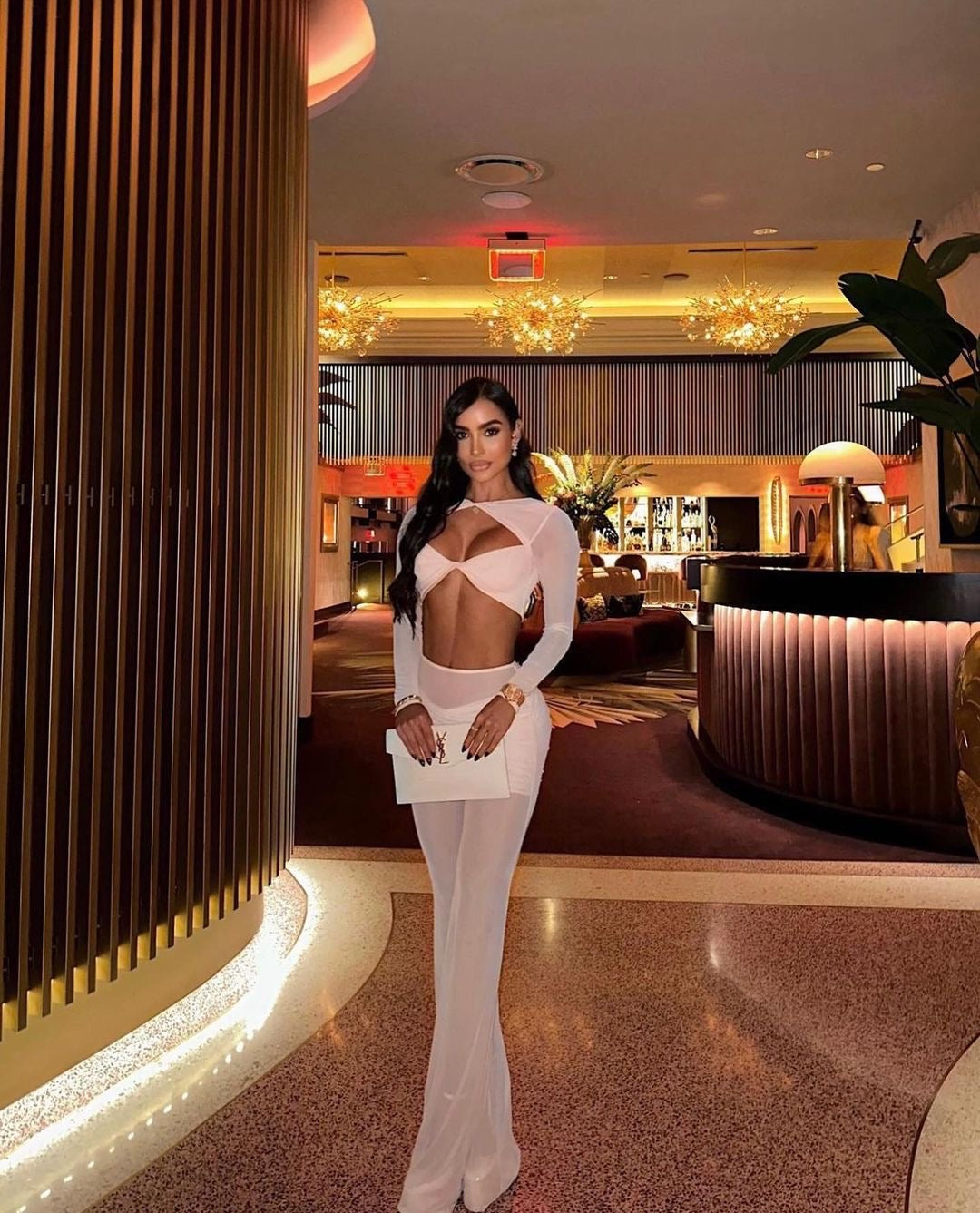 Long Sleeve Draped Two Piece Jumpsuit Nude HV1125