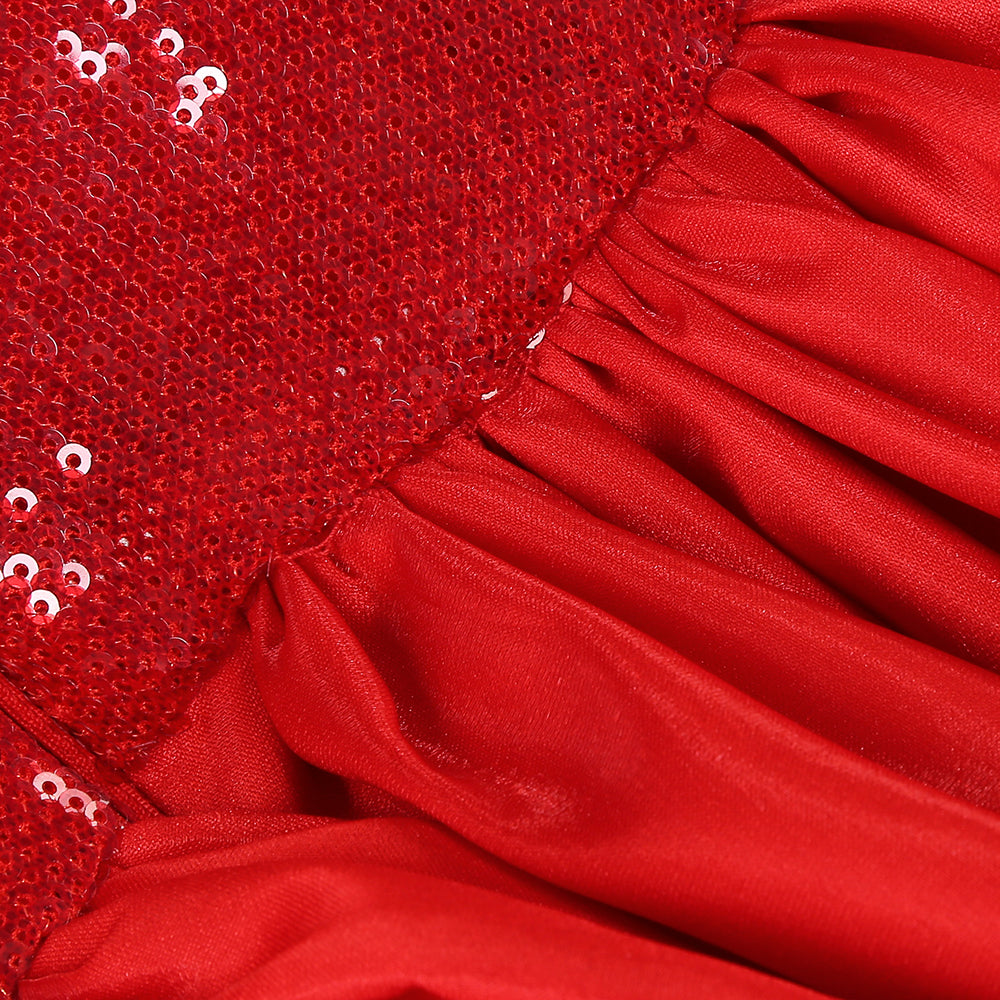 Bardot Sequin Bustier Puff Dress Red