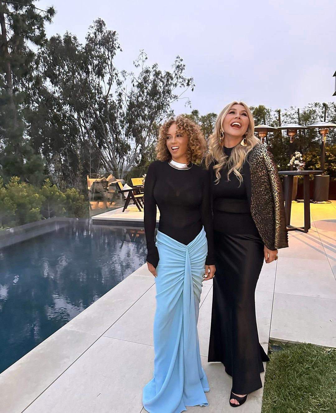 Long Sleeve Draped Maxi Two Piece Dress Black Blue HV9678
