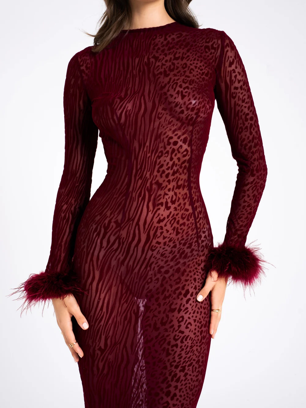 Long Sleeve Backless Maxi Dress Burgundy HV1902