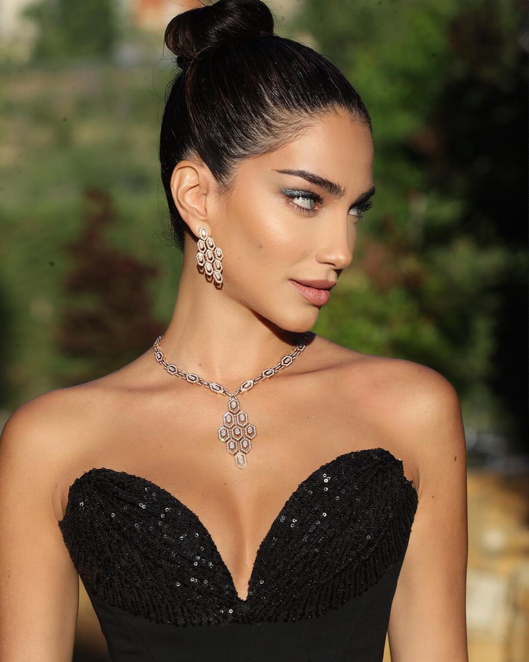 Strapless Sequin Two Piece Maxi Dress Black HV9217