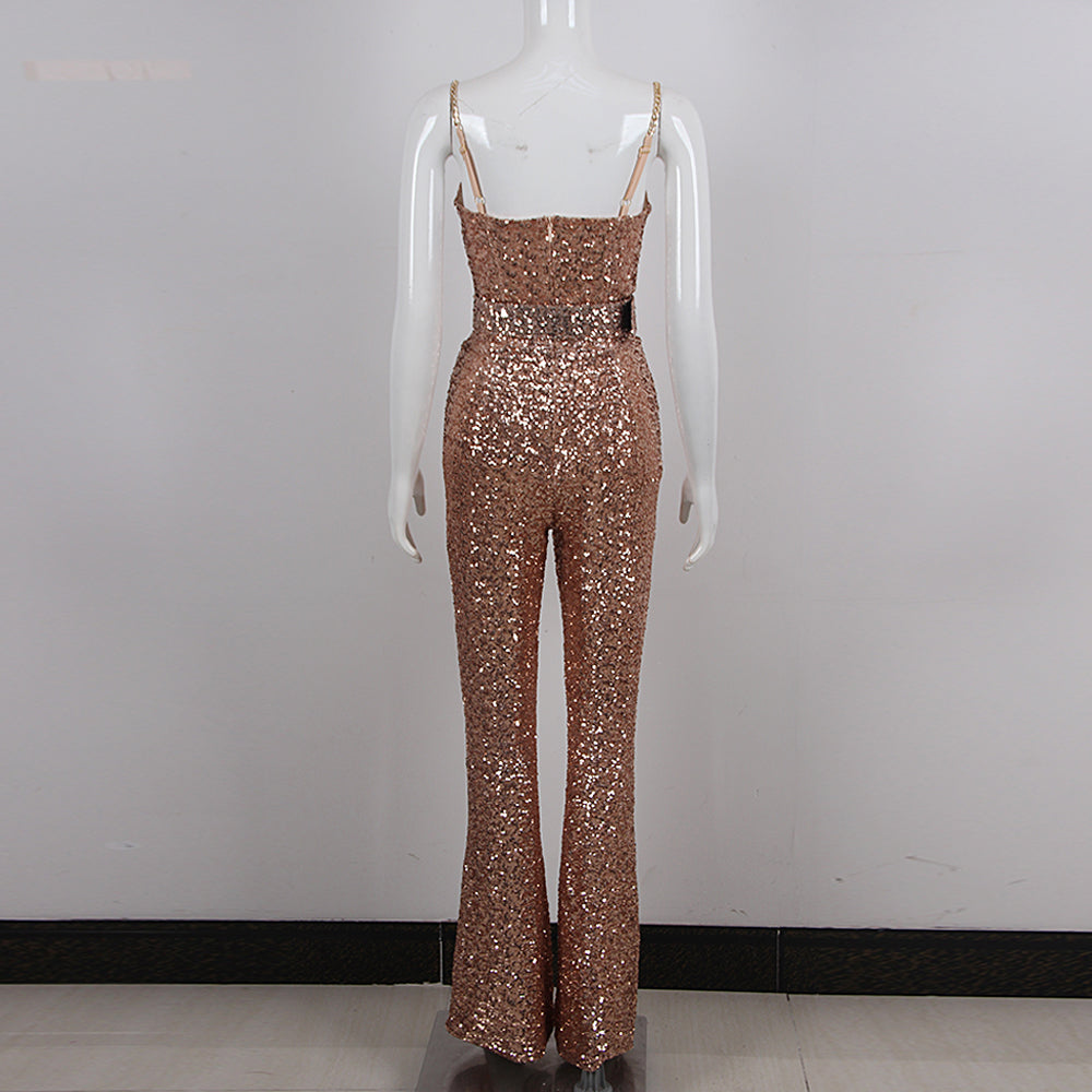 Bustier Sequin Jumpsuit Gold HV9977