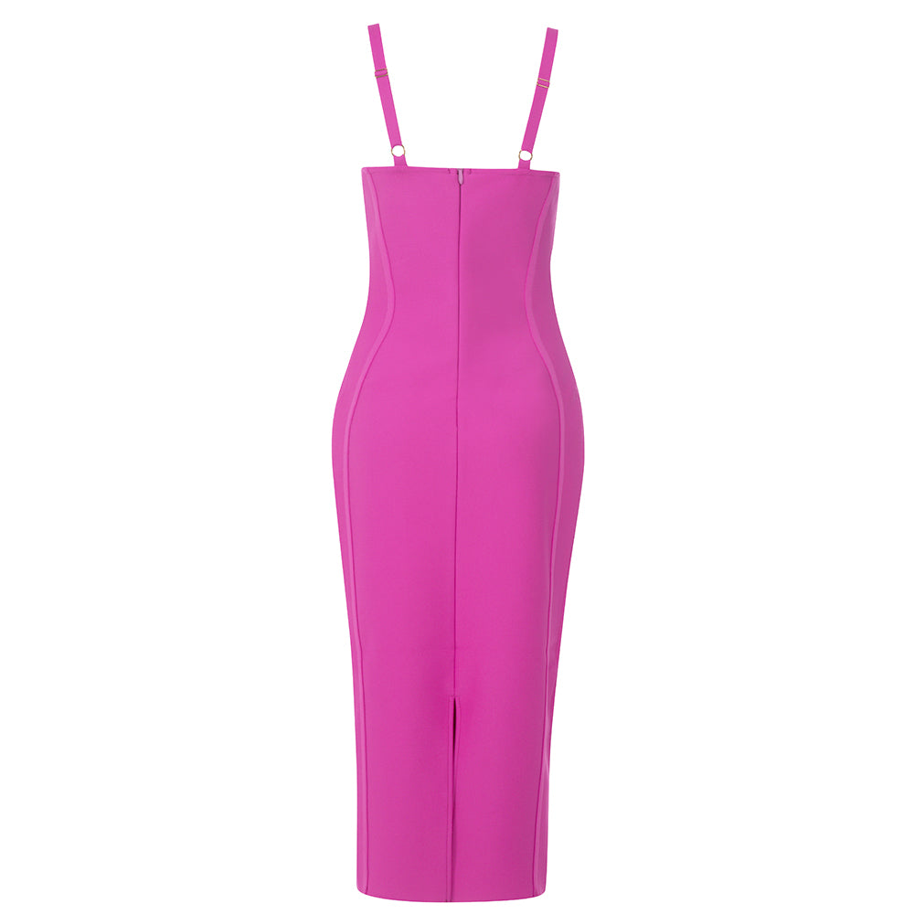 Bustier Structured Mesh Midi Dress Hot Pink HV9799