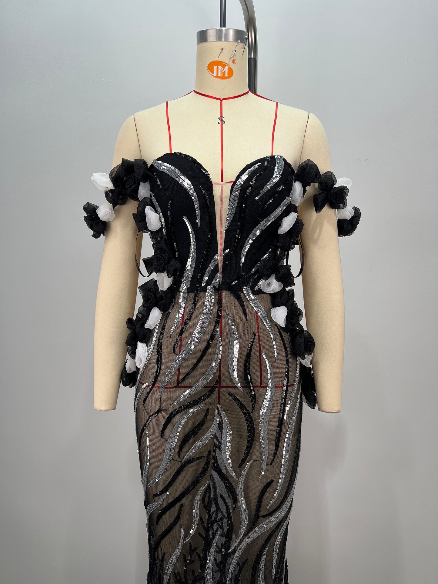 Bardot Petal Sequin Maxi Dress Black Silver HV1743