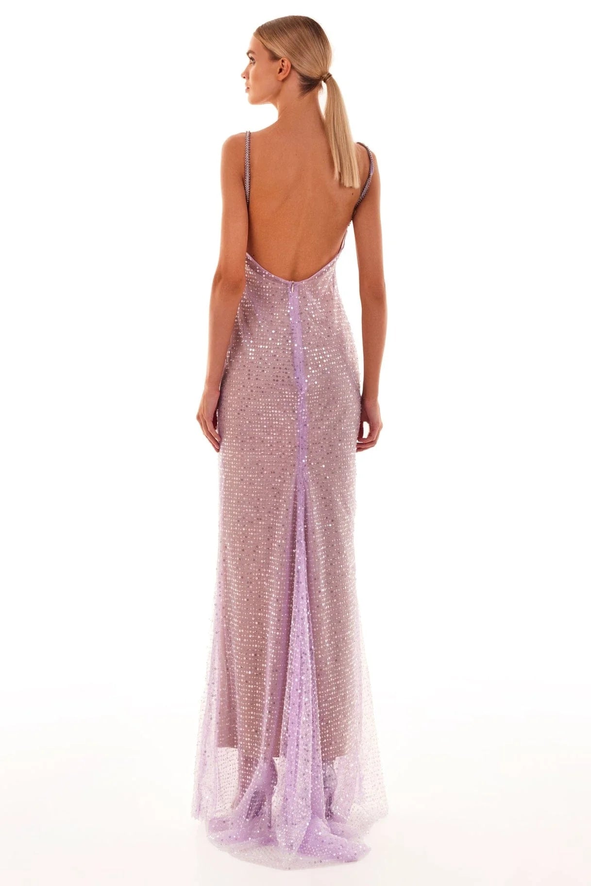 Crystal Straps Draped Sequin Maxi Dress HV1365
