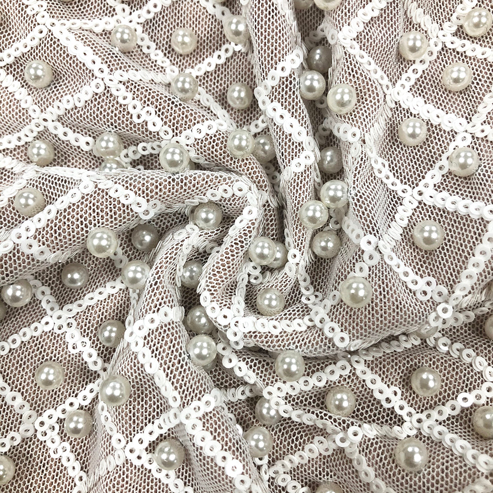 Long Sleeve Pearl Sequin Dress White HV1801