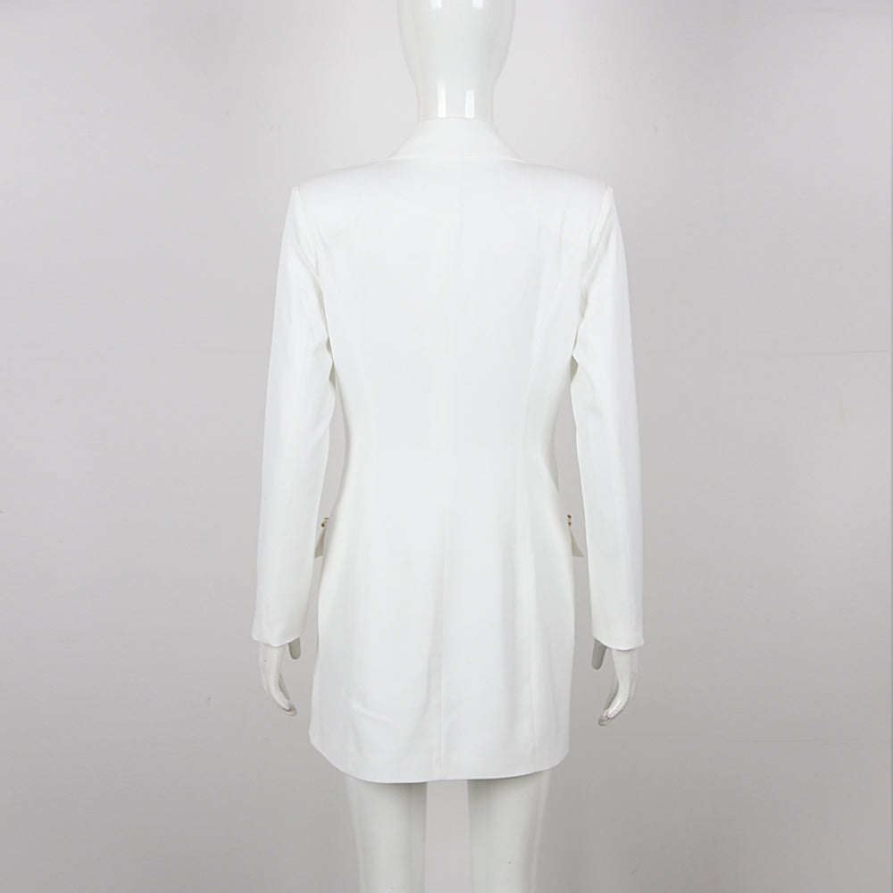 Long Sleeve Embellished Blazer Dress White