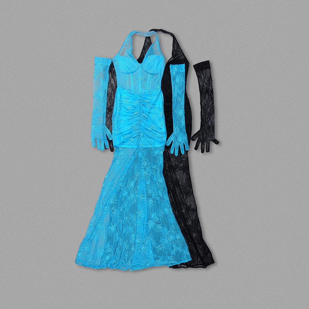 Halter Bustier Lace Mermaid Maxi Dress HV9972