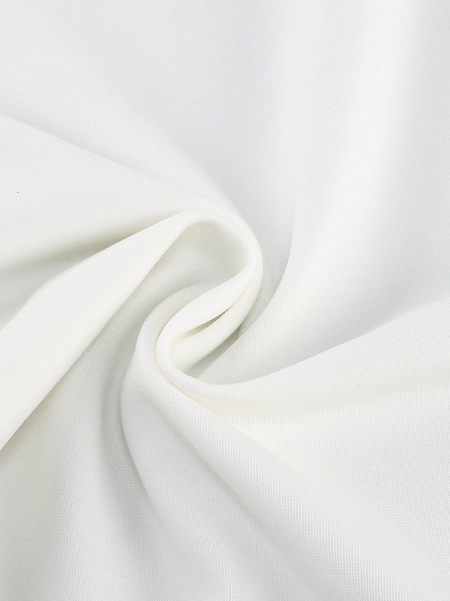 One Sleeve Floral Ruched Maxi Dress White Gold