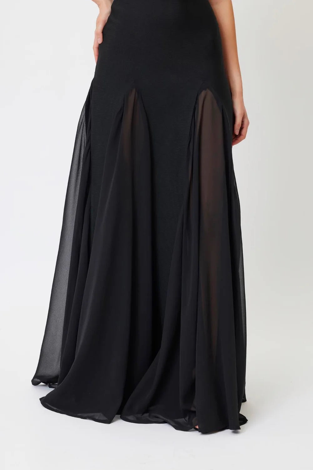 Strapless Mesh Insert A Line Maxi Dress HV1962