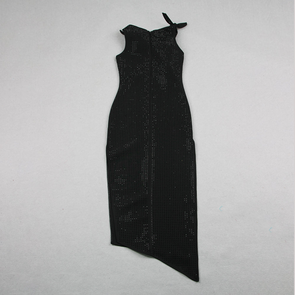 Flower Detail Sparkly Midi Dress Black HV7879