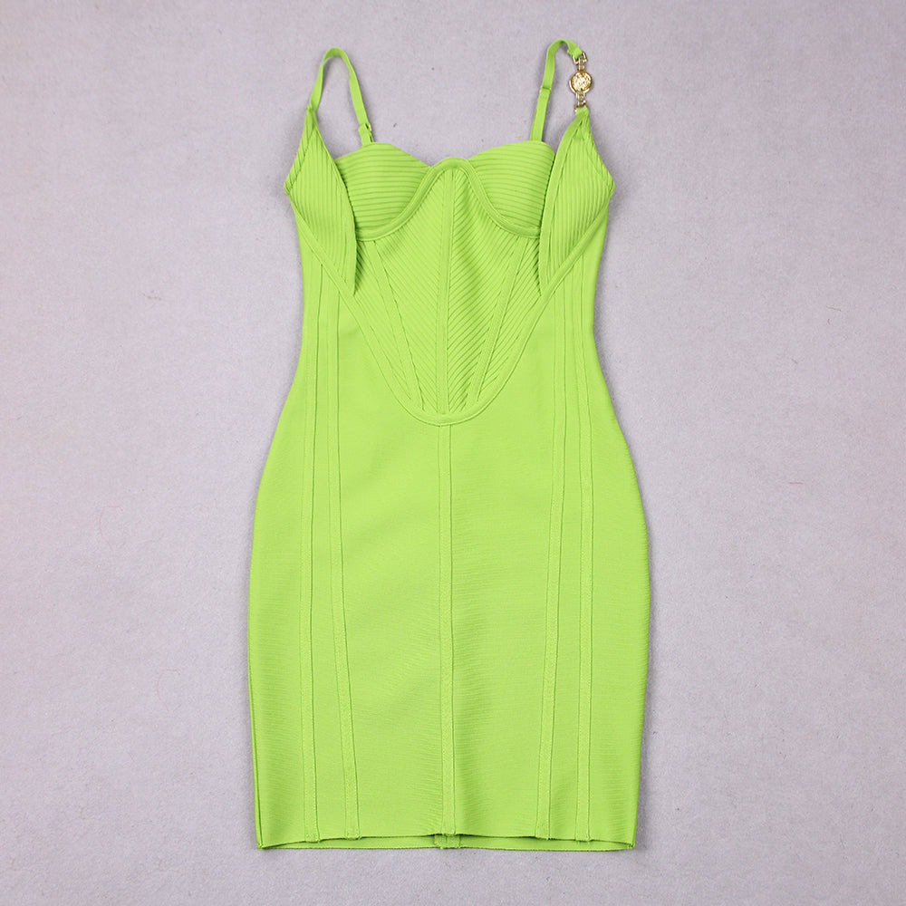 Ribbed Bustier Structured Dress Hot Pink HV8928B