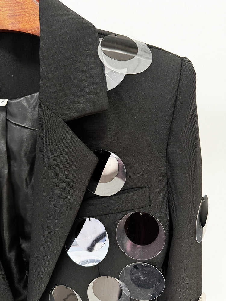 Long Sleeve Big Sequin Blazer Black