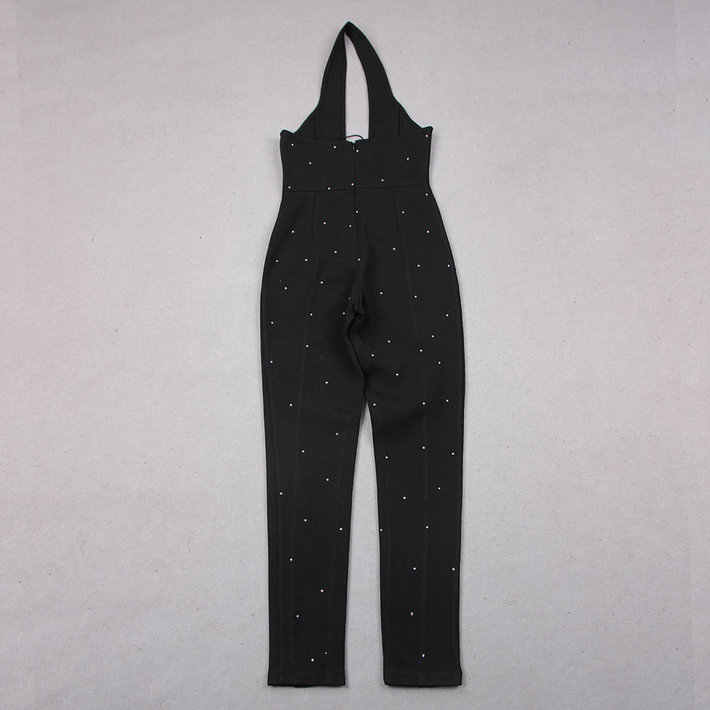 Halter Rhinestone Lace Up Jumpsuit HV9286