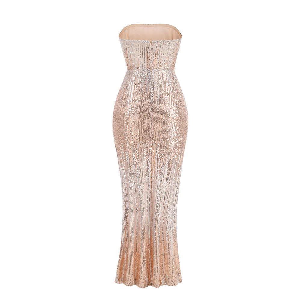 Strapless Sequin Maxi Dress Gold Silver