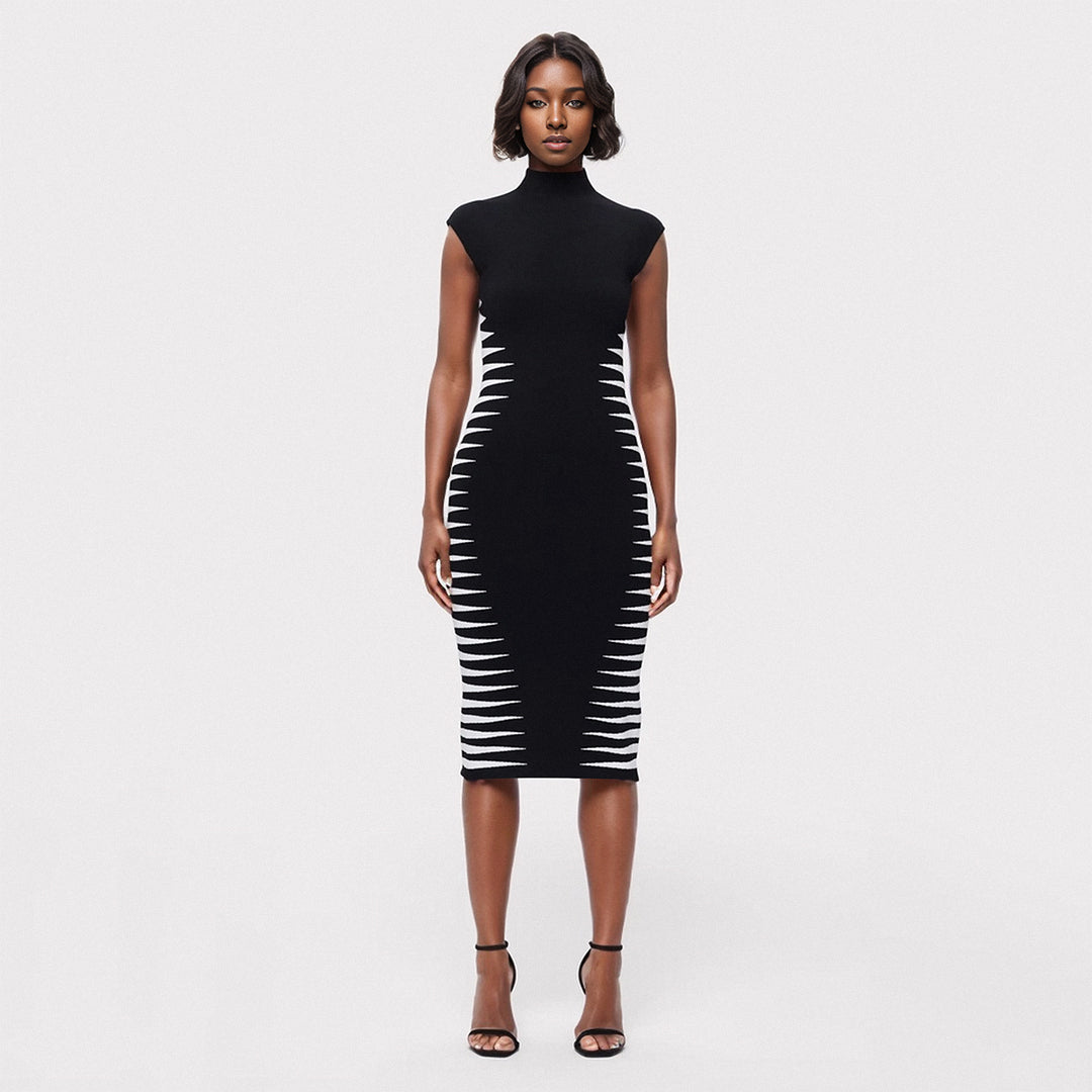 Contrast Midi Dress Black White