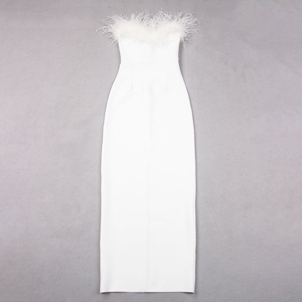 Feather Detail Strapless Maxi Dress HV8791