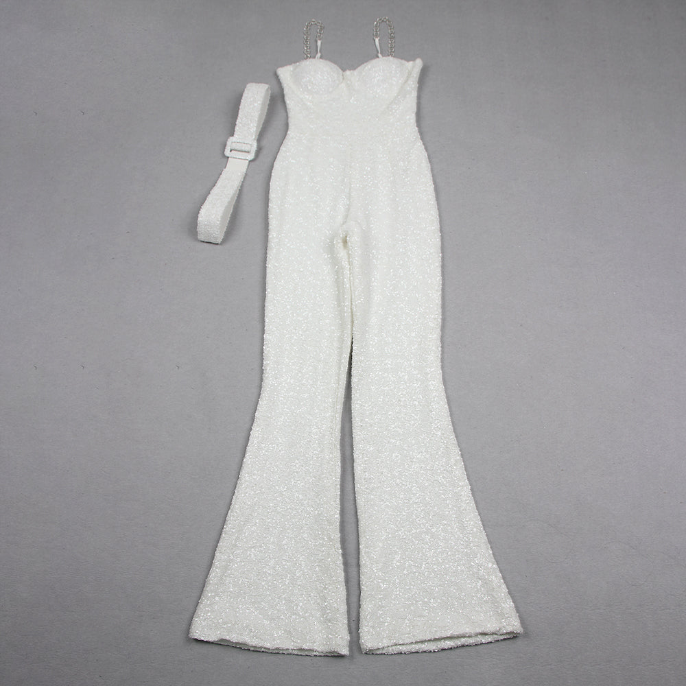 Belt Detail Sequin Jumpsuit Hot HV9977