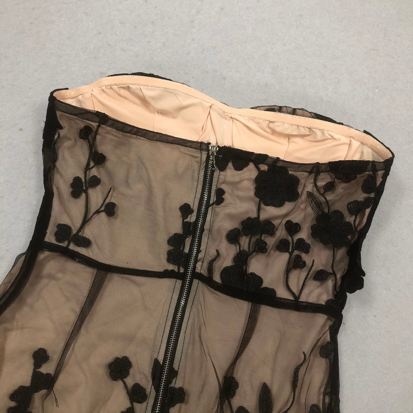 Strapless Floral Embroidered Maxi Dress Black HV2101
