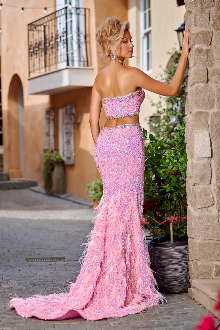 Strapless Crystal Sequin Maxi Dress Pink HV1914
