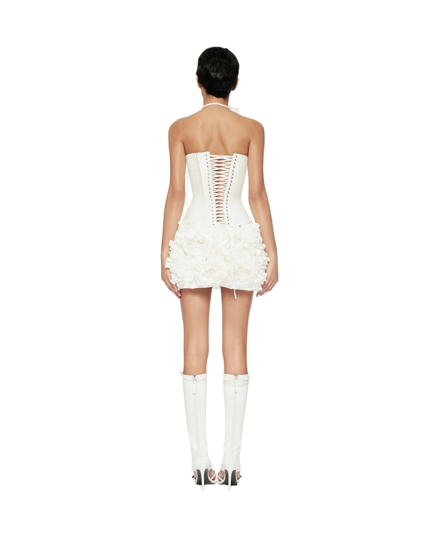 Strapless Corset Floral Ruffle Dress White HV1645