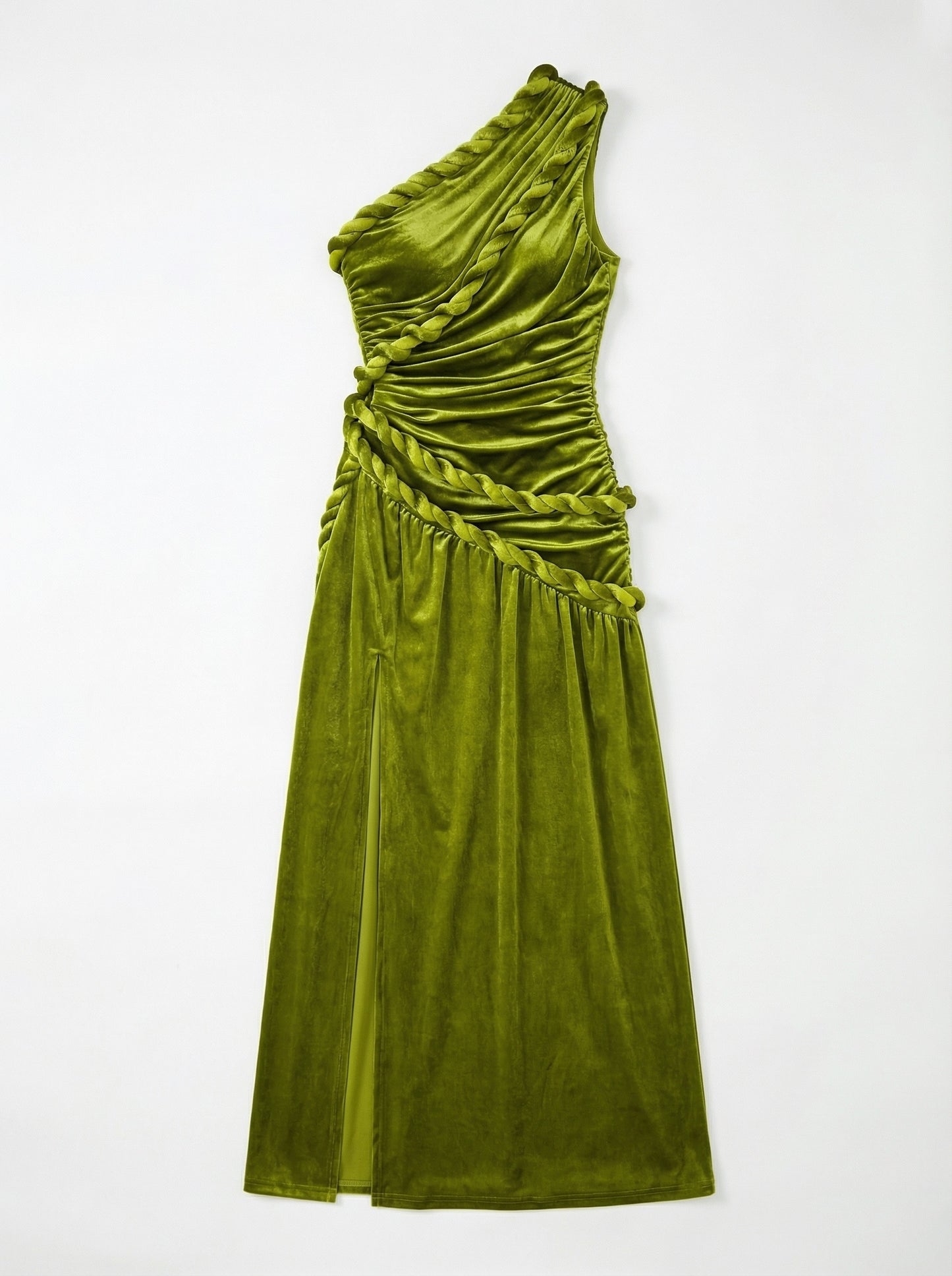 One Shoulder Maxi Velvet Dress Green HV2761