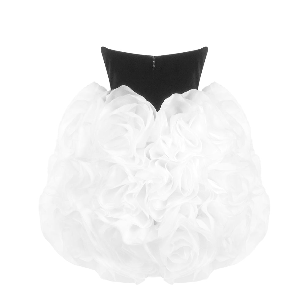 Strapless Floral Ruffle Dress Black White HV2039