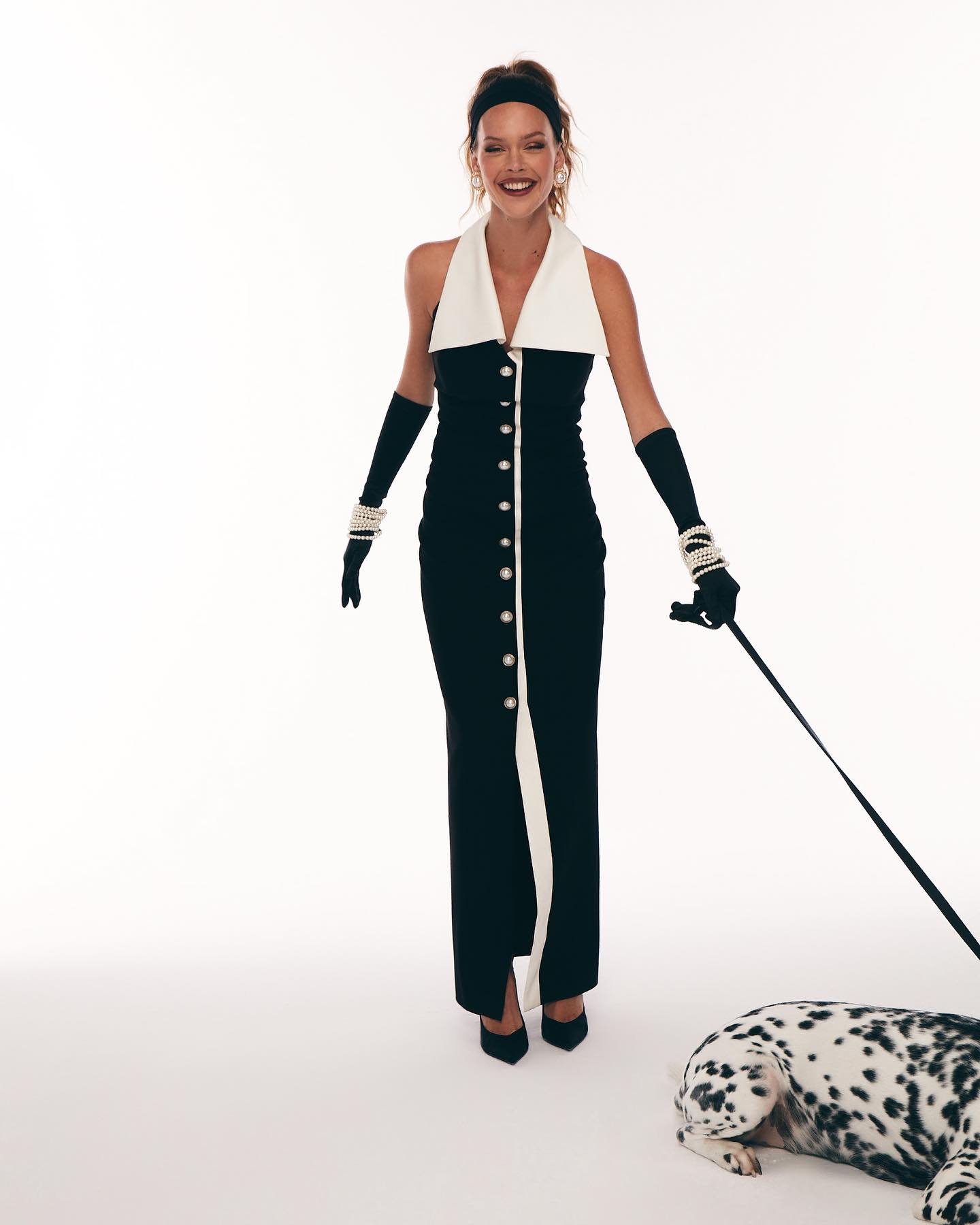 Halter Collar Maxi Dress Black White HV1780
