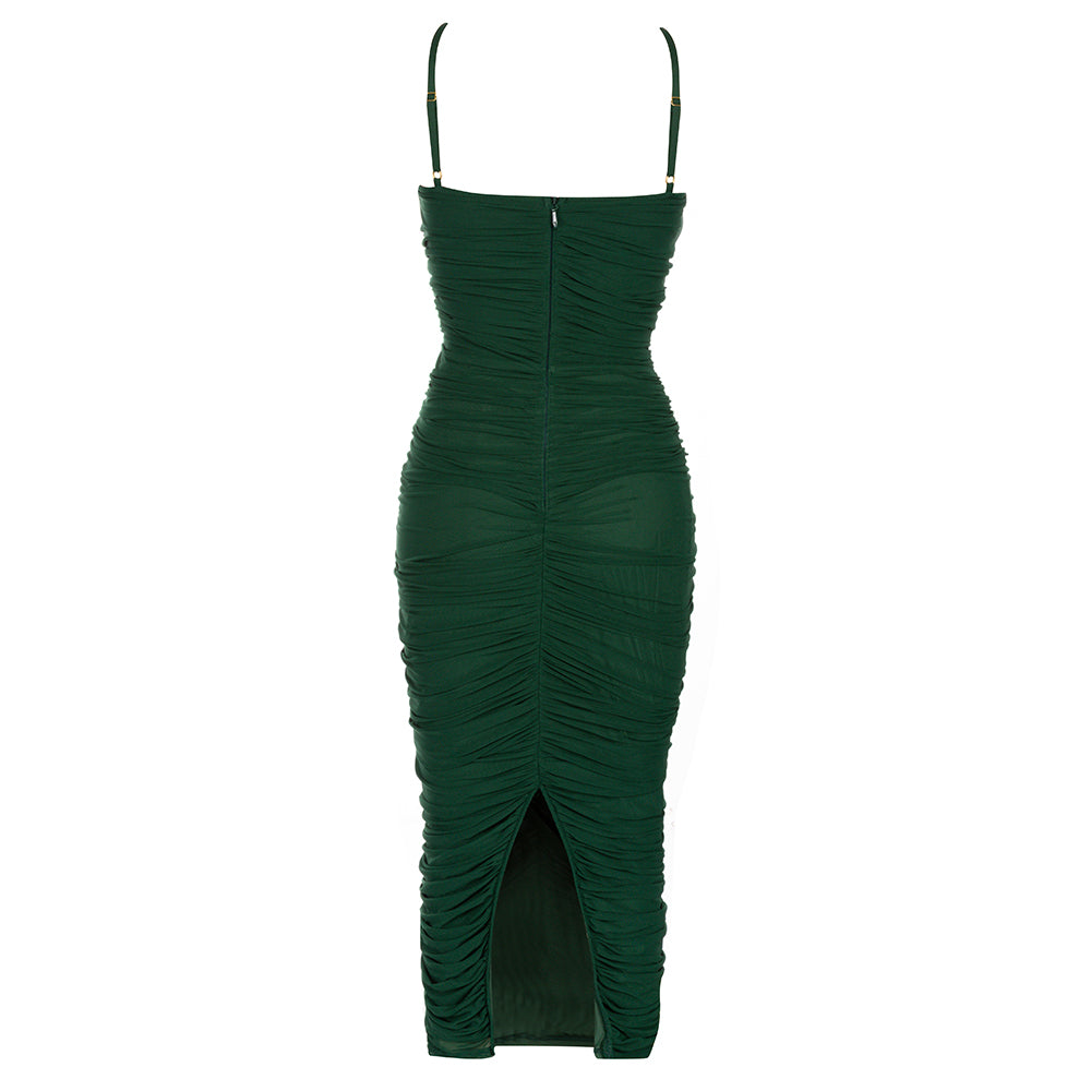 Halter Bustier Draped Midi Dress Green HV9761