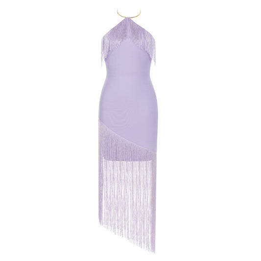 Halter Tassel Maxi Dress Lavender  HV9603