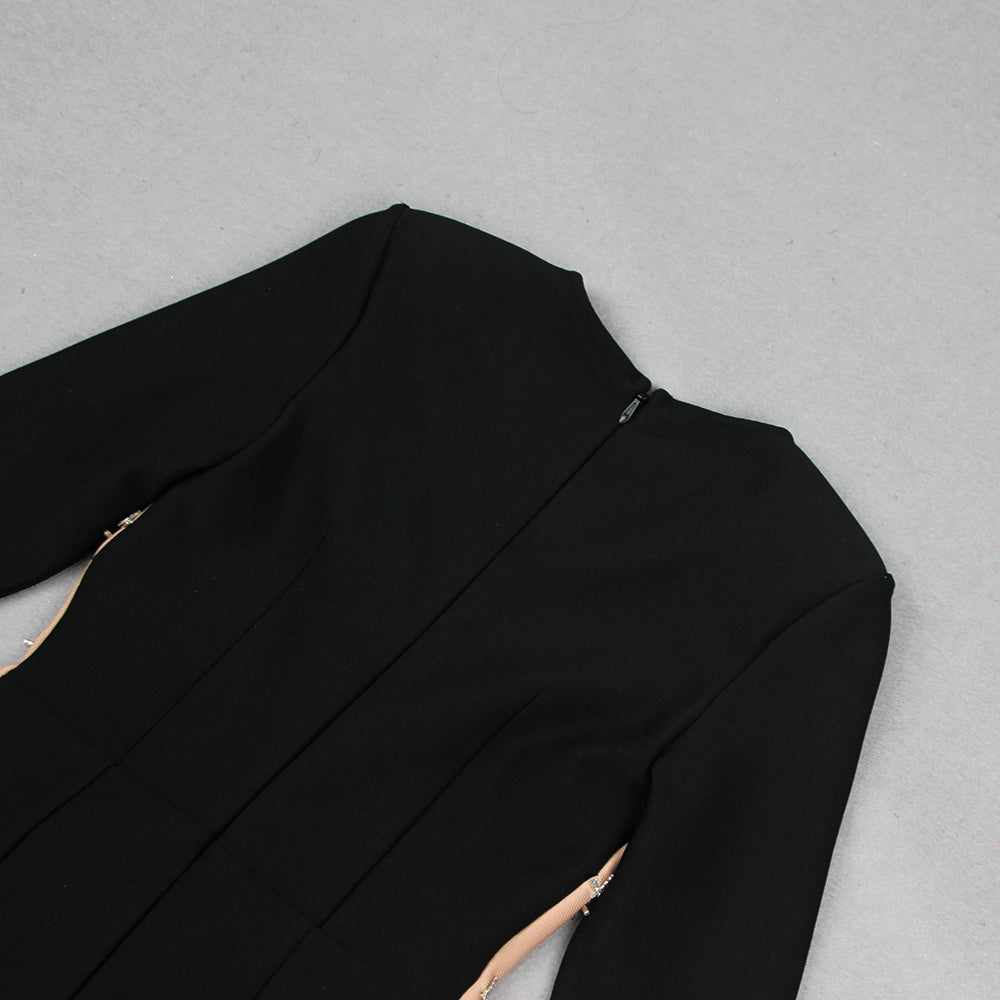 Long Sleeve Crystal Dress Black Nude HV9872