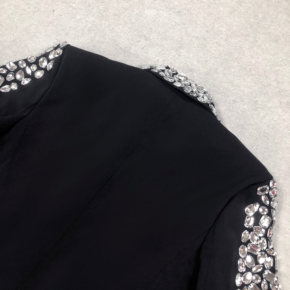 Long Sleeve Crystal Ribbon Jacket Black