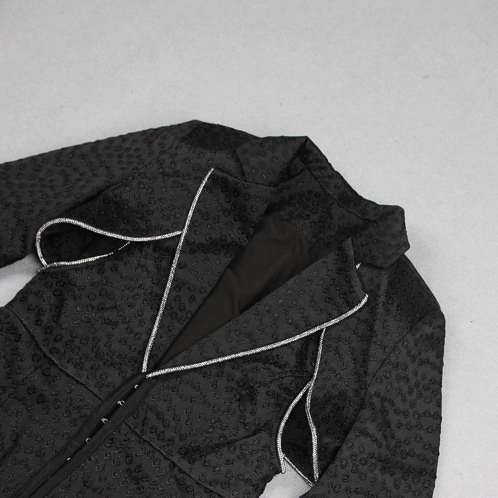 Long Sleeve Crystal Trim Blazer Dress Black HV9354