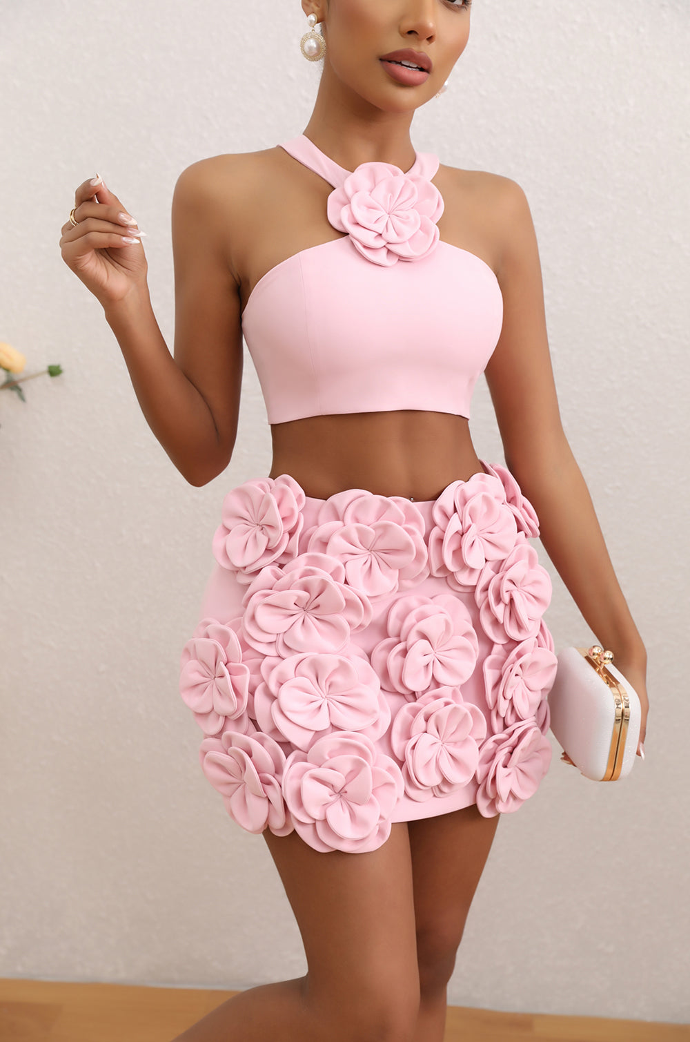 Halter Floral Detail Two Piece Dress HV1362