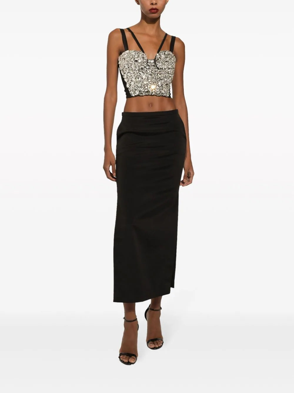 Crystal Bustier Two Piece Maxi Dress Black HV1426