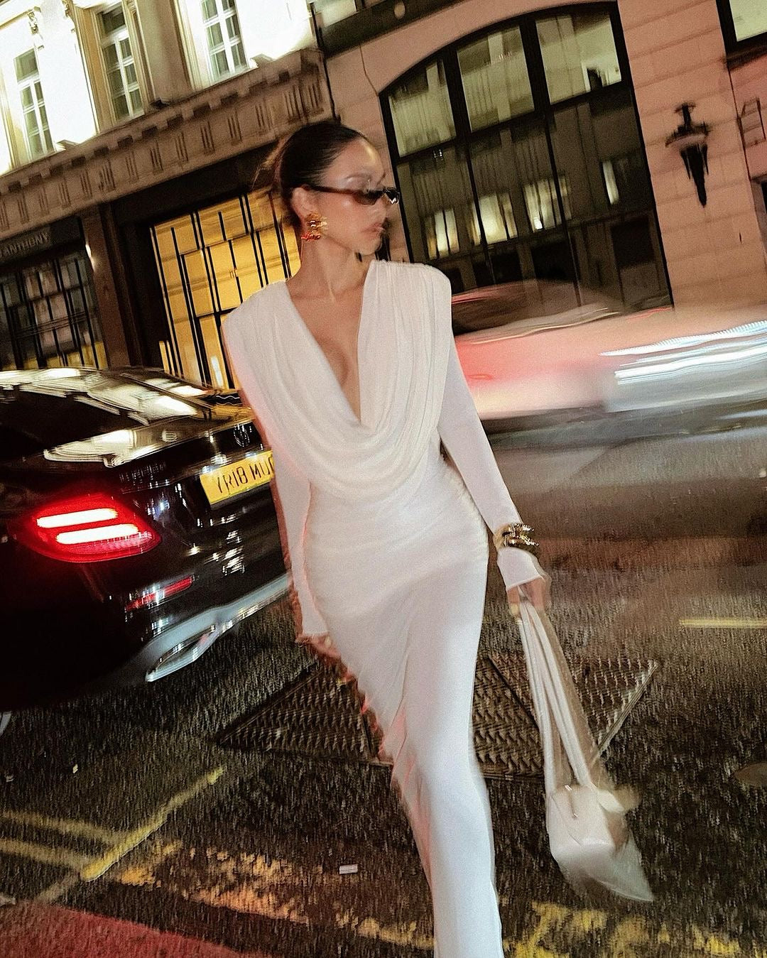 Long Sleeve Draped Backless Maxi Dress HV2076