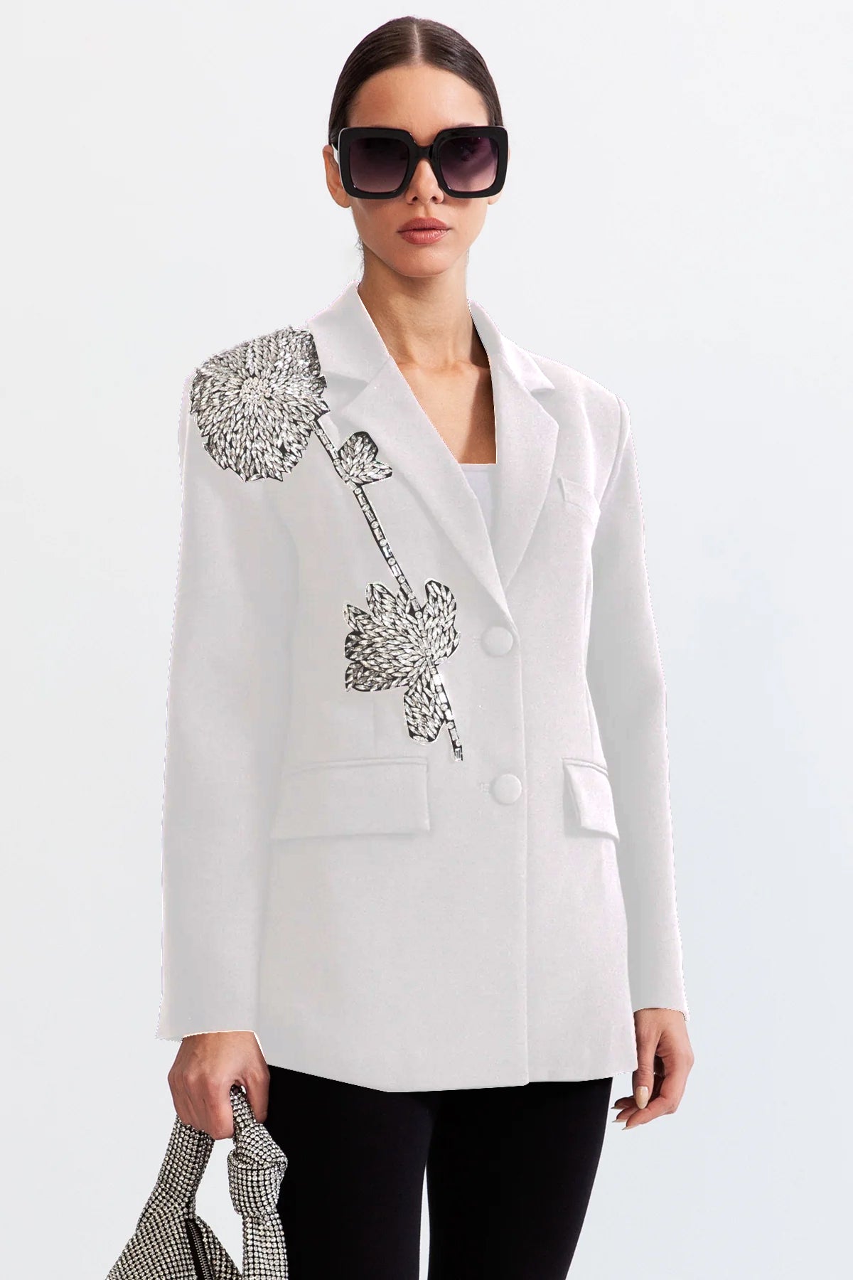 Long Sleeve Floral Detail Blazer White HV1354